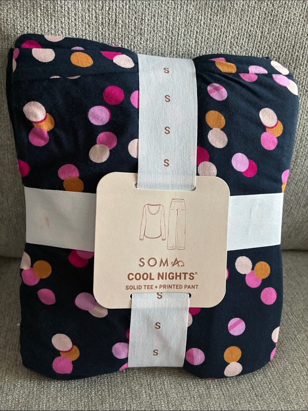 Soma Cool Nights Navy Pajama Set with Pink & Gold Polka Dots
